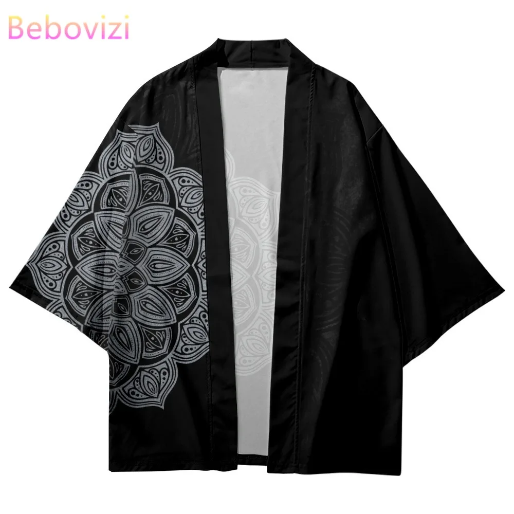 Streetwear Buddhism Lotus Print Traditional Kimono Cardigan Men Women Vintage Cosplay Fashion Japanese Samurai Oversized Haori