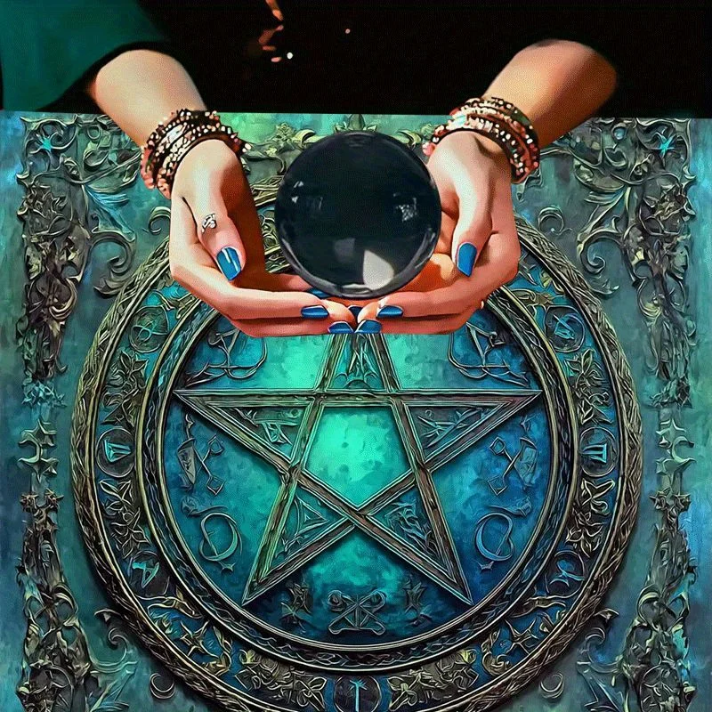 VIKAMA Mystic Pentagram Magic Circle Tarot Mat Altar Cloth for Divination and Prophecy Card Games Mystical Home Decor Piece