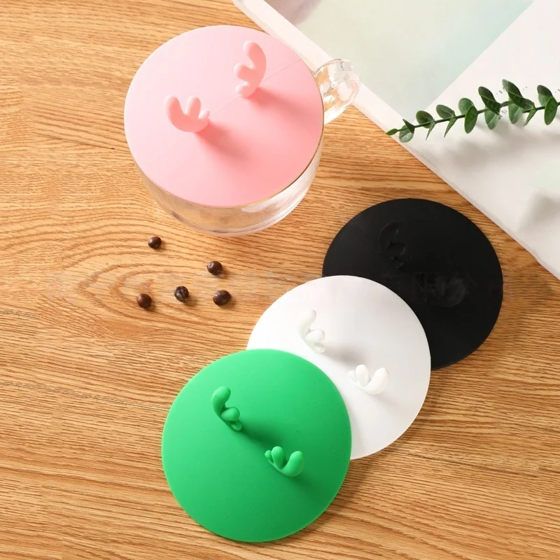 

Silicon Cup Lid with Cute Cat Ear Antler, Sealed Leak-Proof Dust Cover for Coffee Water Cup, Round Cup Accessories