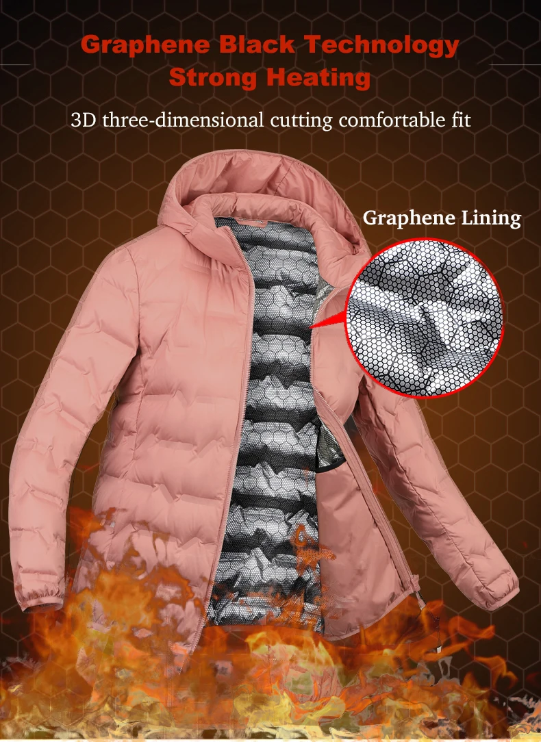 EUMERGX Winter Warme Daunenjacke für Damen Wandern Camping Klettern Trekking Graphen-Futter Mantel Entendaunen Leichte Polsterjacke – Detail 4