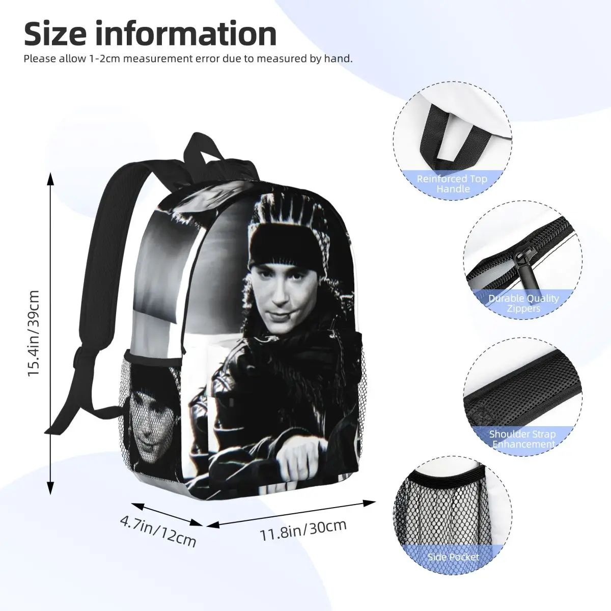 Tokio Hotel Tom Kaulitz Music Band Backpack Daypack Large Capacity Boys Girls BookBag Shoulder Bags for Men Women School Bag