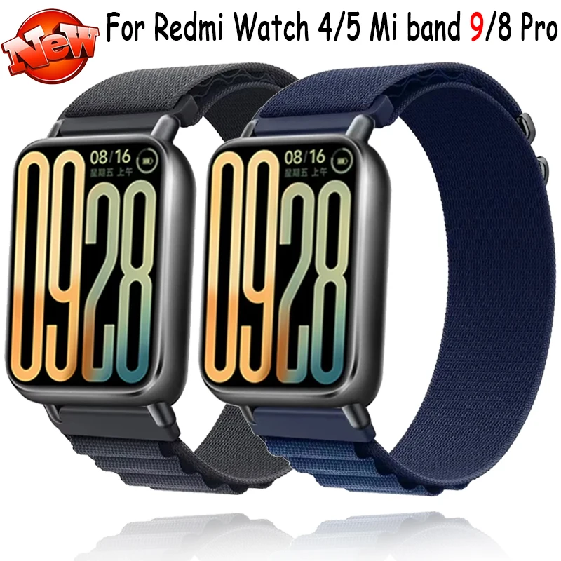 Alpine Nylon Braided Loop Strap for Redmi Watch 4/5/6 Sport Bracelet Wristband Correa For Xiaomi Band 8/9/10 Pro Belt Adjustable