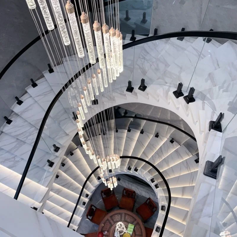 Duplex building light luxury stair chandelier villa hollow hollow living room light modern simple staircase crystal long