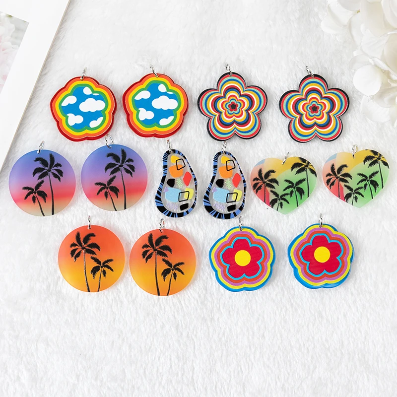 8Pcs Hawaii Charms  Multicolour Flower Coconut Tree CloudFor Earring Pendant Necklace Diy Making