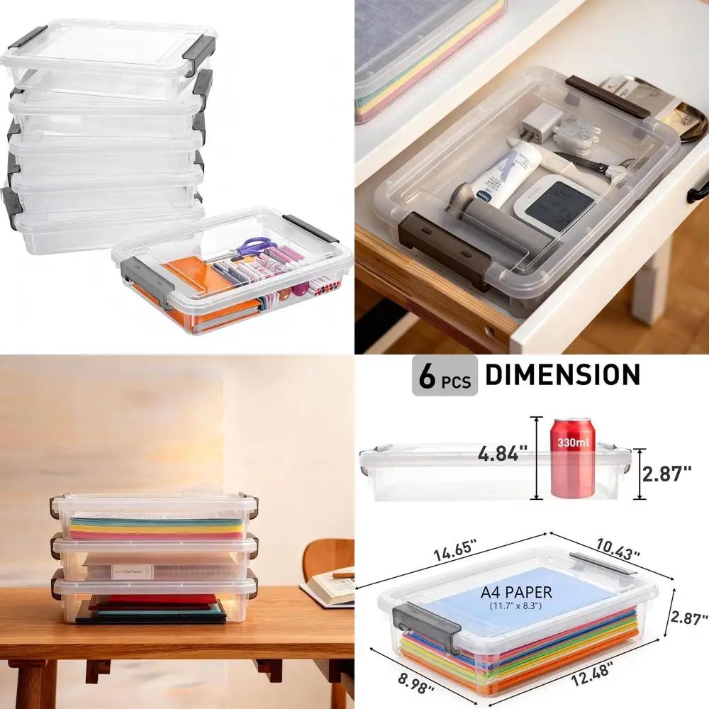 

6-Pack Clear Stackable Plastic Boxes with Lids for Document and Paper Organization at Home, Office, and School