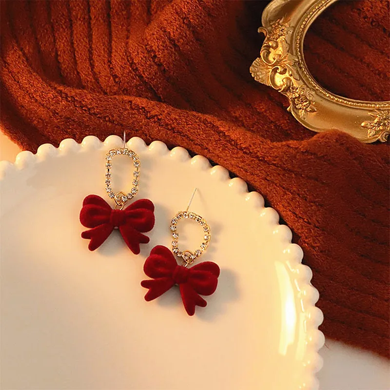 Jea. Angel Red Black Bowknot Eardrop Silver Color Women Trendy Earrings Korean New Style Fashion Jewelry Daily Accessories