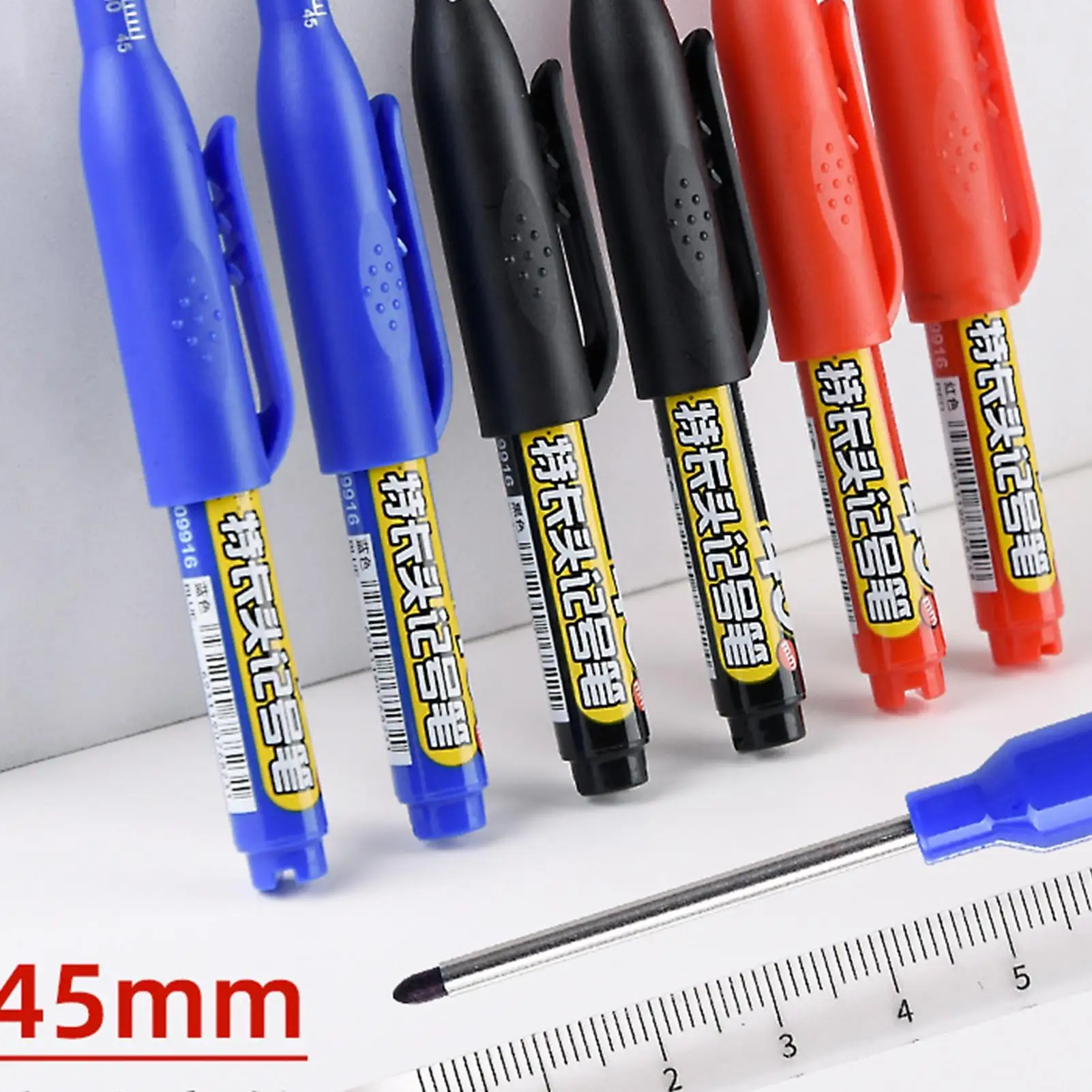 

3 Colors Waterproof Long Head Markers Deep Hole Marker Pen for Metal Carpenter Red/Black/Blue/Green Ink Woodworking Tools