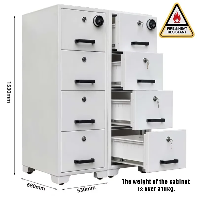 【Fashionable】4-Drawer Steel Fireproof Office Storage Safe Fire-Resistant Filing Cabinet with Independent Key Combination  Electr