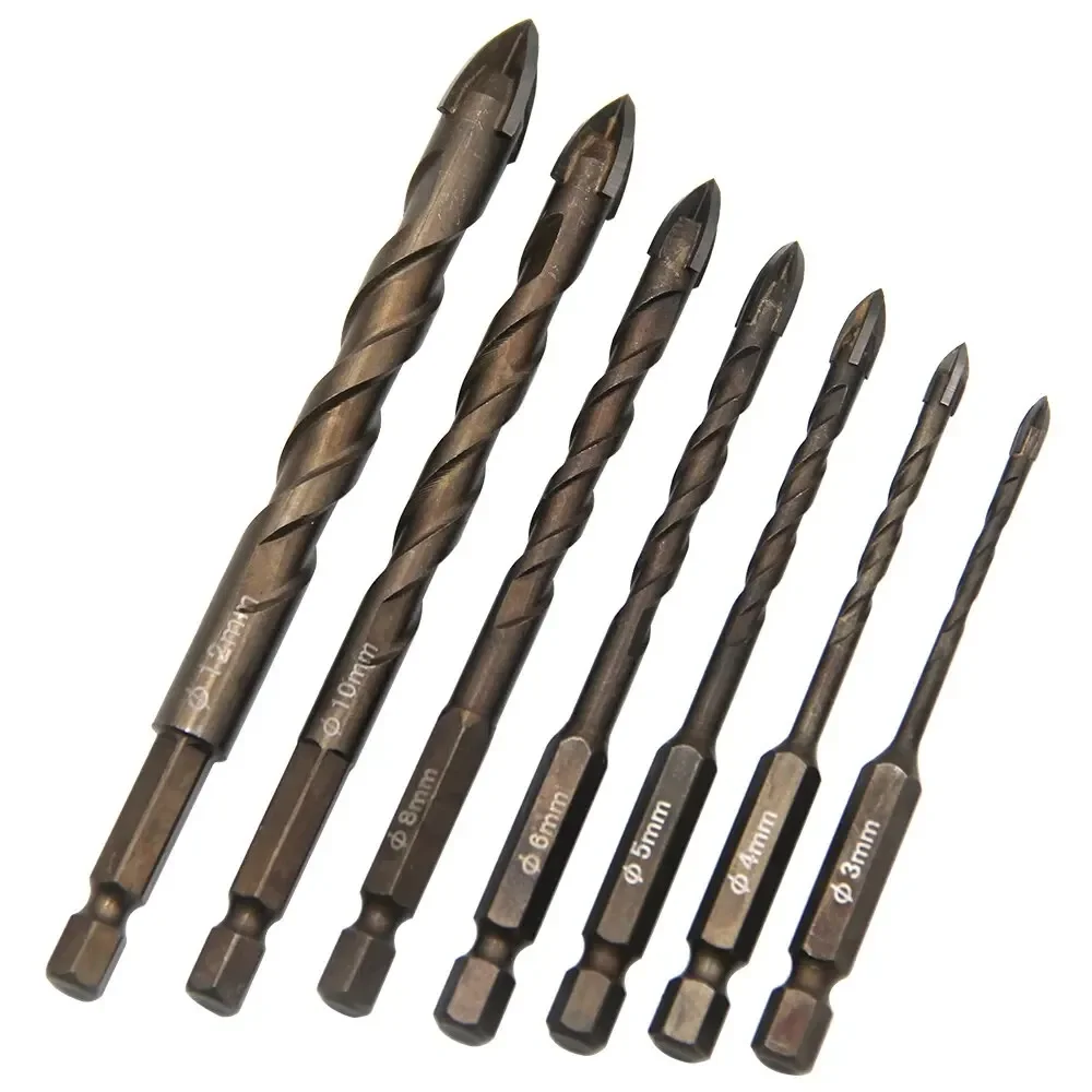 

Hexagonal Handle Cross Glass Drill Bit for Ceramic Tile Drilling Baking Yellow Spiral Ceramic Wall Drilling Overlord Diamond Too
