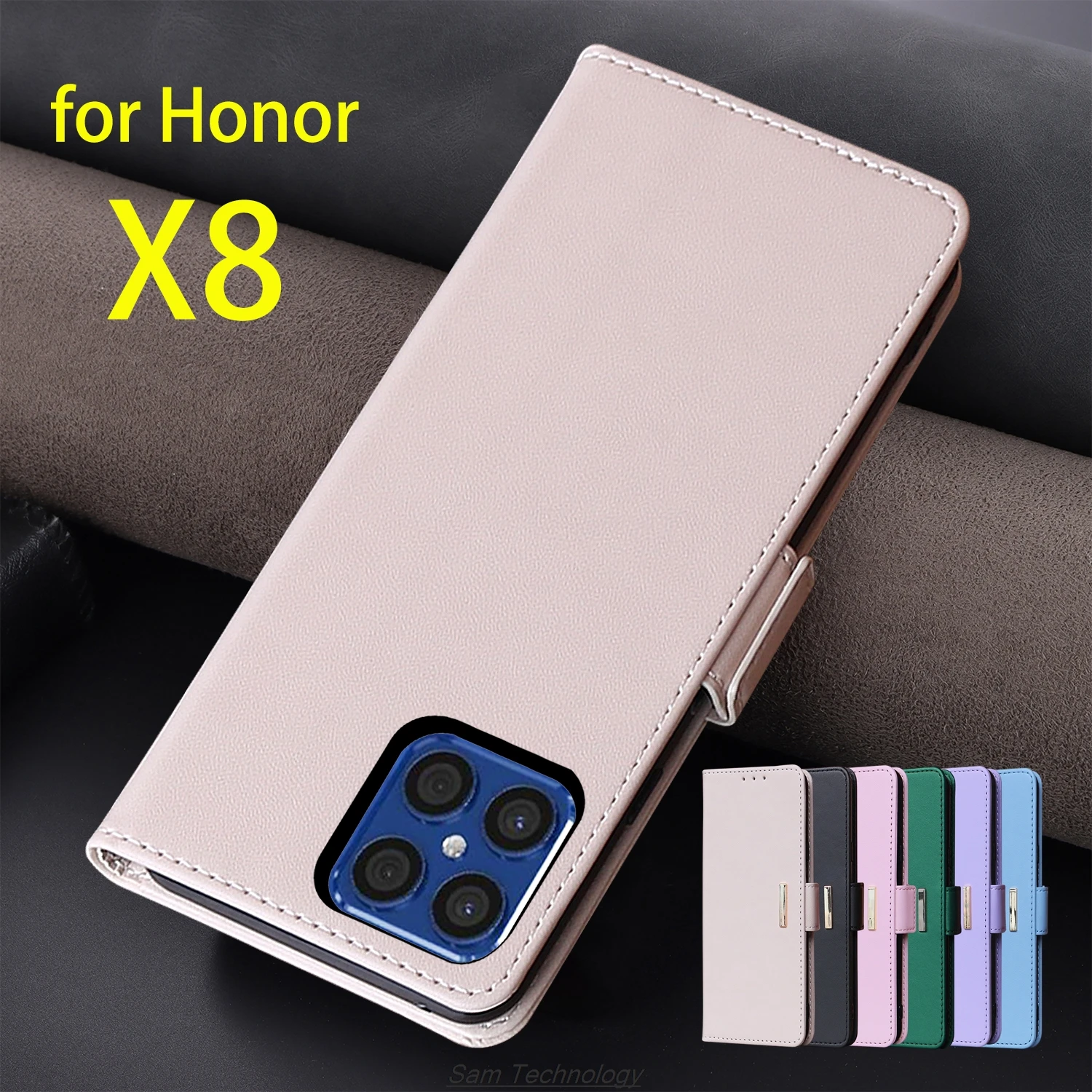 

Magnetic buckle Leather Case for Huawei Honor X8 (4G 6.7") Wallet RFID BLOCKING Flip Cover female Simple Capa Fundas Coque