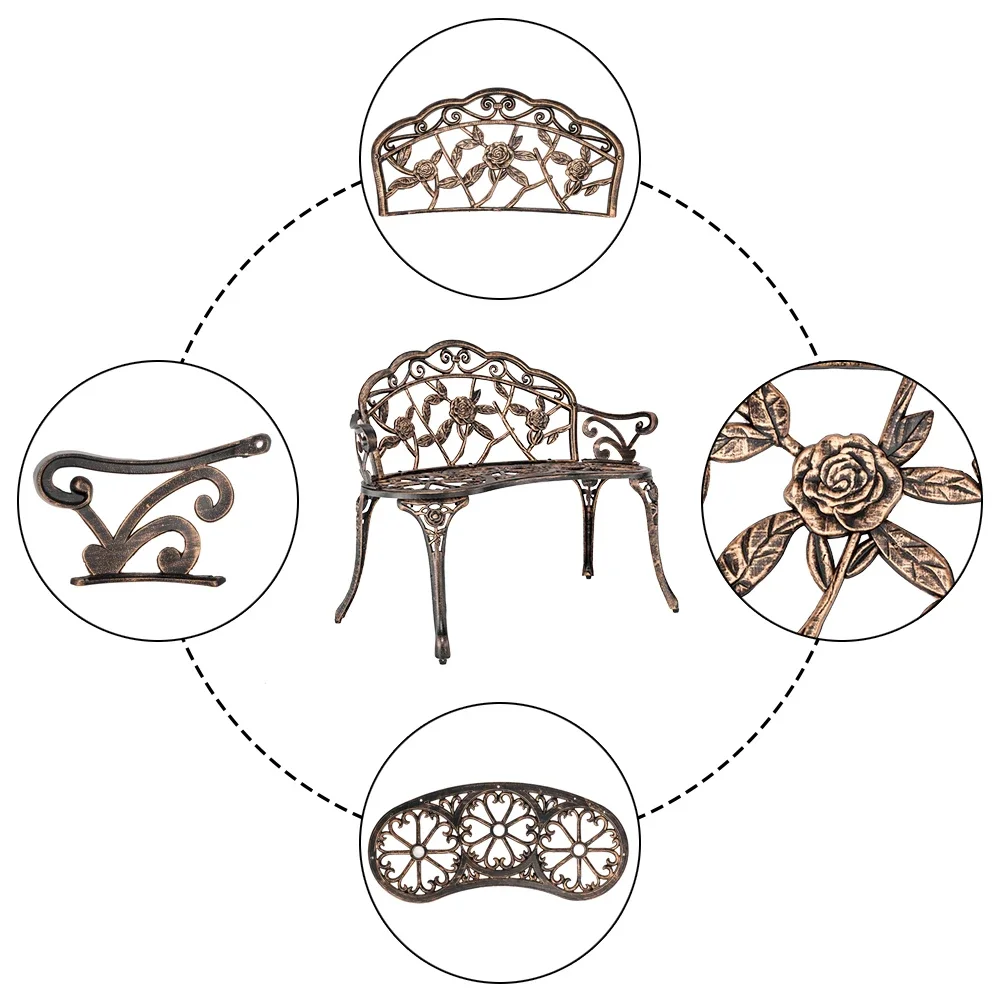 Silla de parque d38,5 pulgadas para exteriores, banco deocio, asiento d hierro antico rrosivo, terrasse, respaldo, jardín, exter