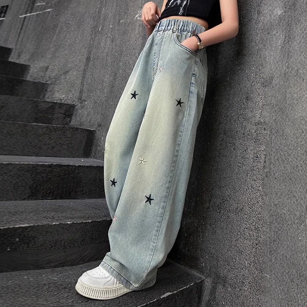 RAISE primavera otoño niña Jeans 4-12 años niños Jeans estrella nudo bordado niñas pequeñas Denim pantalón de pierna ancha chico Denim pantalón