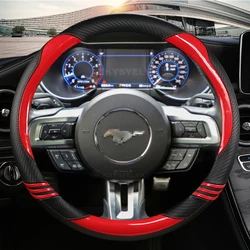 Carbon Fiber Leather Car Steering Wheel Cover Non-Slip For Ford Mustang 2015-2019 / Mustang GT 2015-2019 Auto Accessories