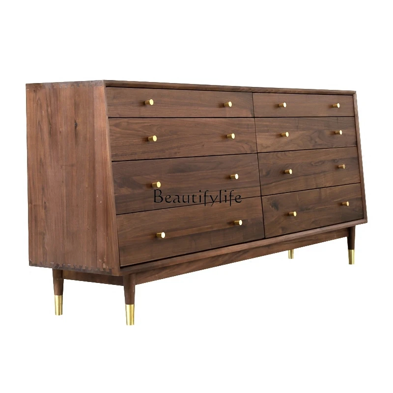 

Black Walnut Eight Spares Cabinet Nordic and Japanese Style Solid Wood Drawer Storage Cabinet