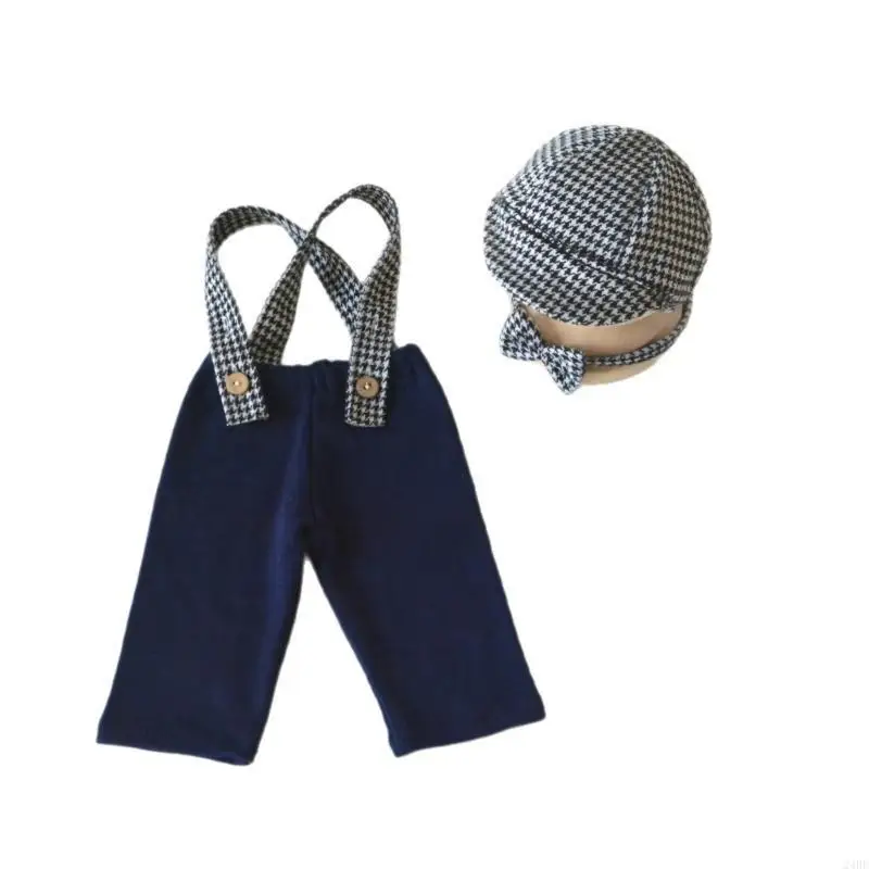 

Newborn Baby Photoshoot Costume Hat Suspenders Romper Photography Attire 24BE