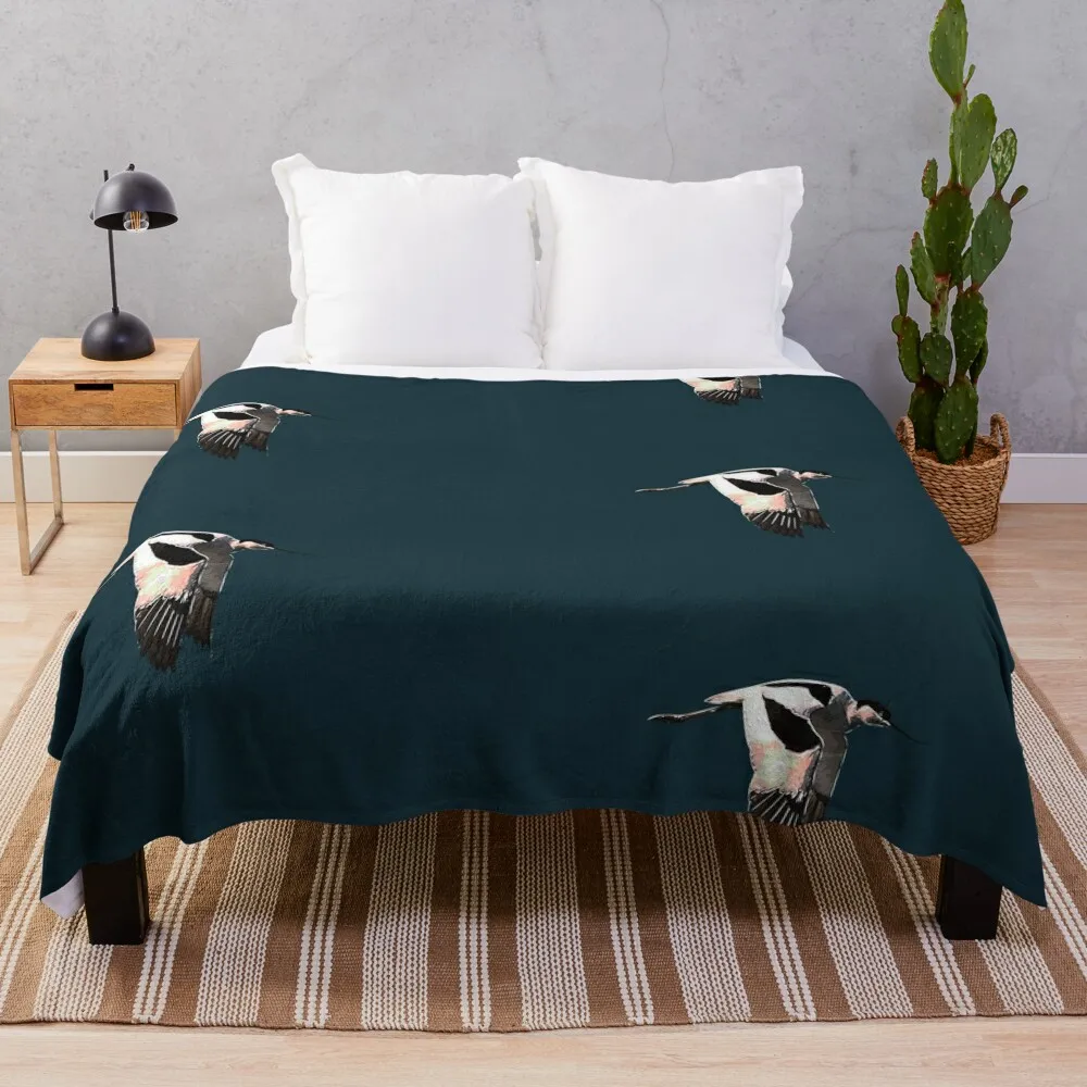 Pied Avocet Flying White Alternate Design Throw Blanket Summer Softest Fashion Sofas Cute Plaid Blankets