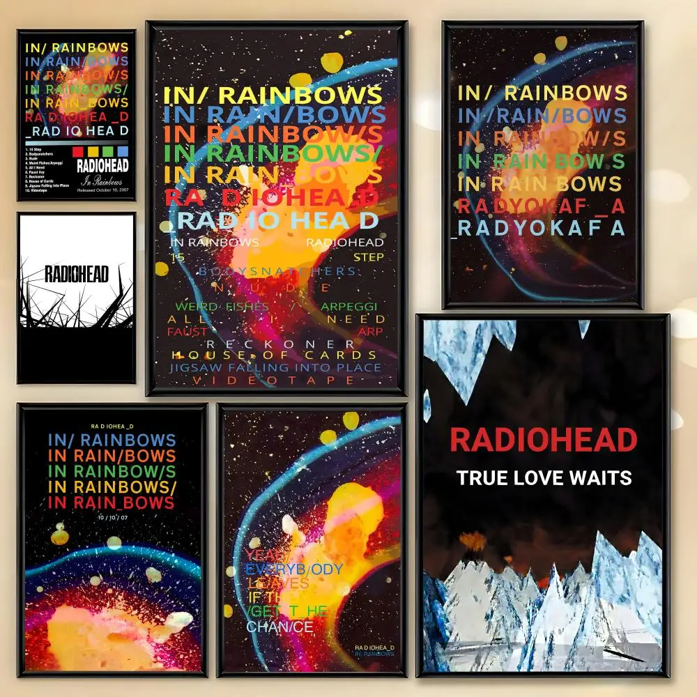 R-Radiohead Band Rainbow Poster HD Art Sticky Wall Room Decor Home Waterproof Home Living Bar Aesthetic Decoration