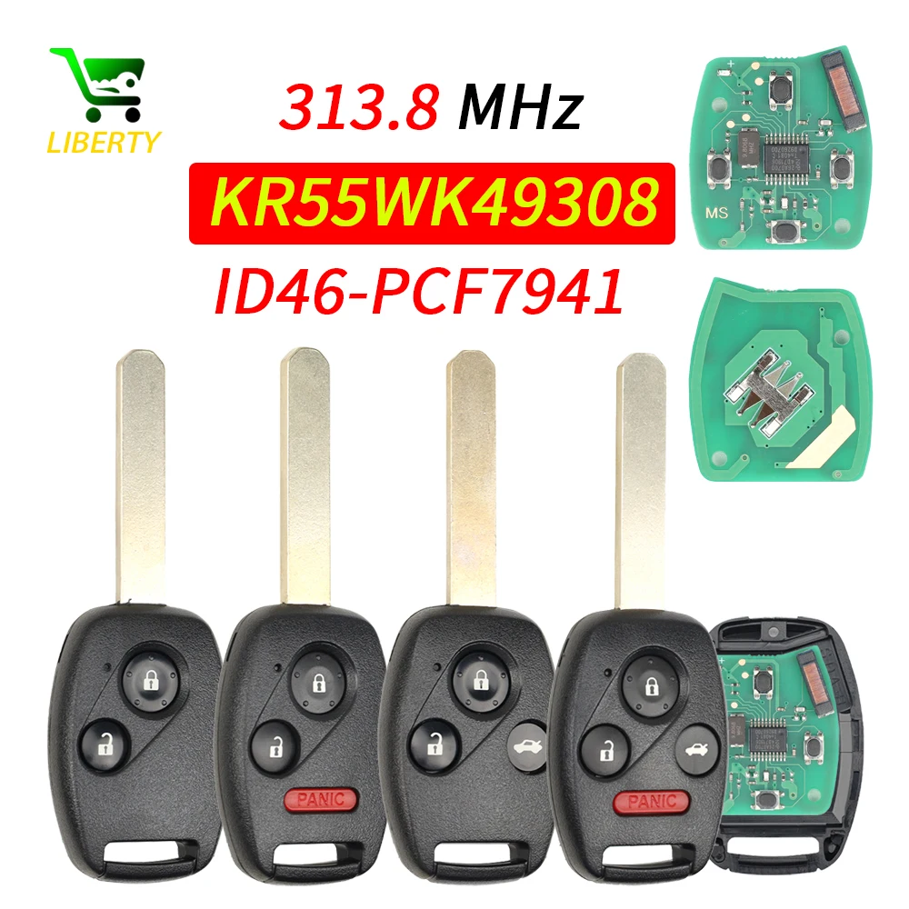 

Liberty 2/3/4BTN 313,8 МГц KR55WK49308 Ключ дистанционного управления для Honda Accord Sedan Pilot Civic CRV 2008-2012 Автомобильный брелок ID46 Чип