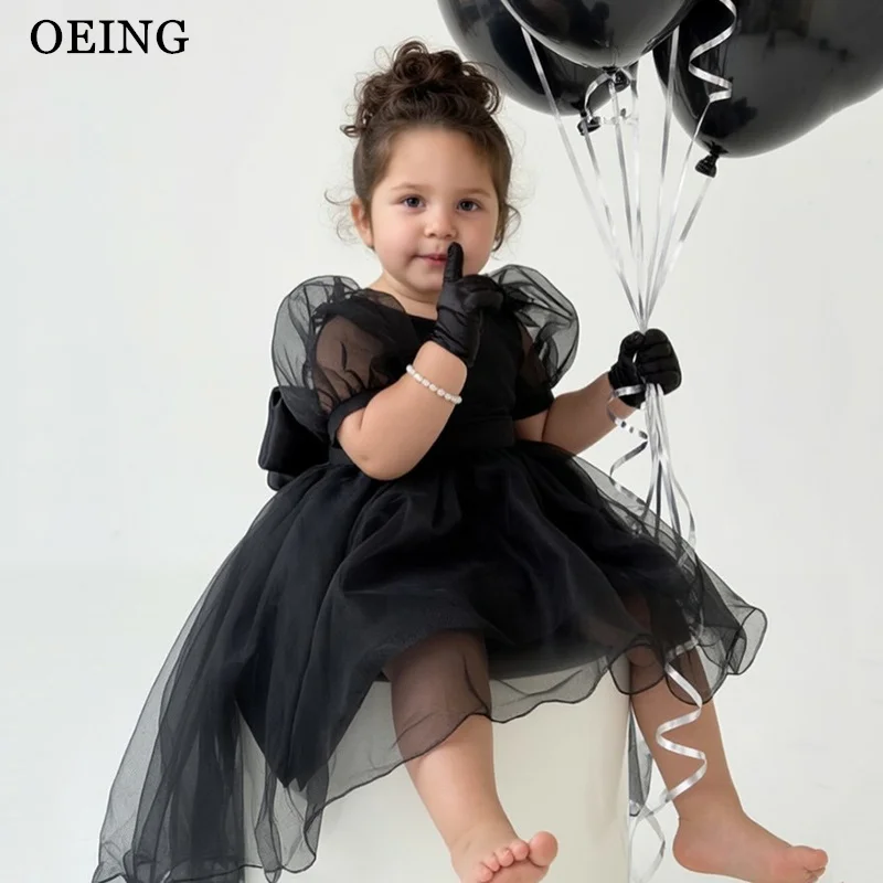 

Ретро-платье для девочек OEING черного цвета, А-силуэт, с цветочным узором, круглым вырезом, пышными рукавами, из фатина, для дня рождения, с бантами, платье принцессы, на заказ