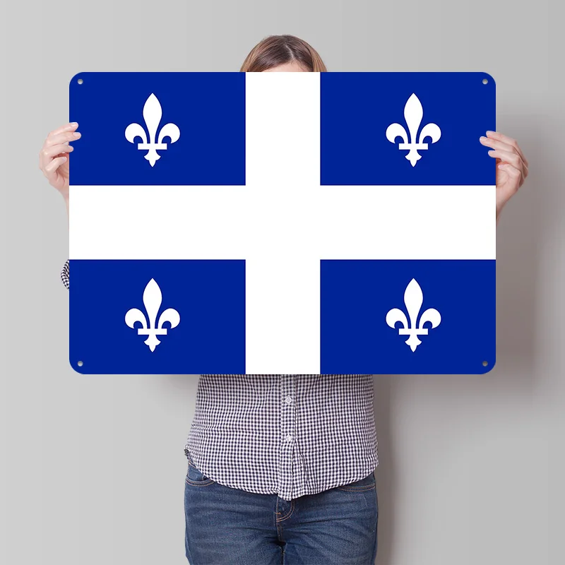 Quebec Flag Poster Retro 3D Printed Metal Signs Customized Wall Hanging Gift for Decoration Room Ornaments Garage Accessories