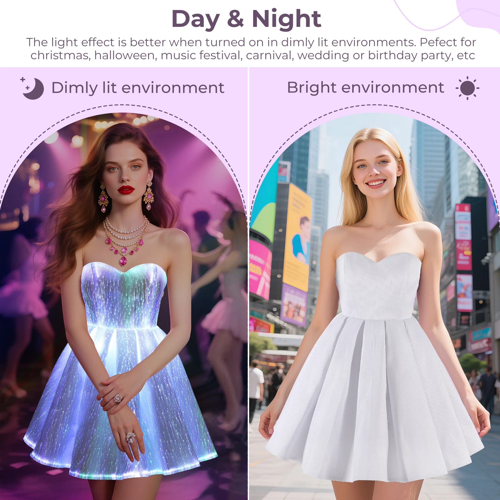 LumisonMiLight-Robe de soirée en fibre optique, robes sexy, contrôle d'application pour la fête