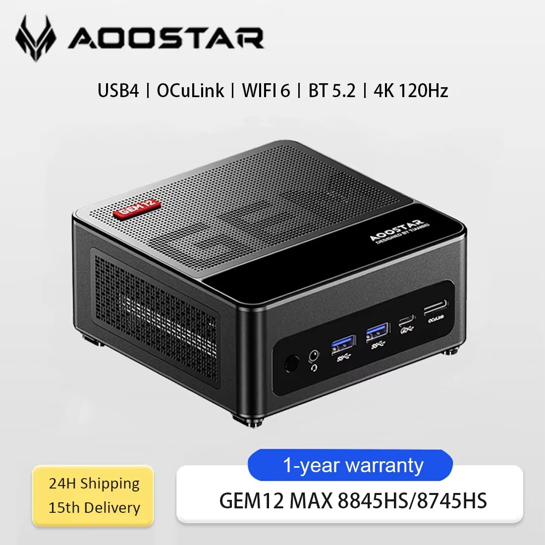 AOOSTAR GEM12 MAX Mini PC Ryzen 7 8845HS/8745HS 8C/16T Radeon 780M Dual NVMe OCuLink USB4 para computadora de escritorio Mini Pc trabajo