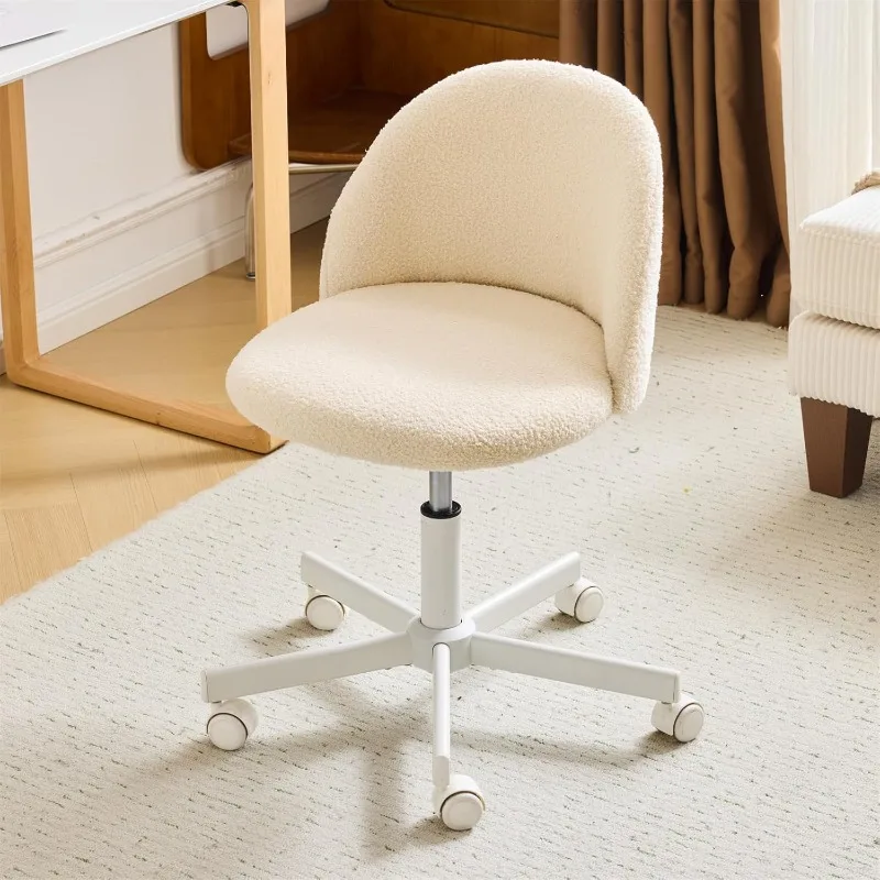 

Armless Cute Desk Chair,with Wheels,Vanity Chair Lumbar Support,Adjustable Rolling Swivel for Home Office,Bedroom,Creamy Beige