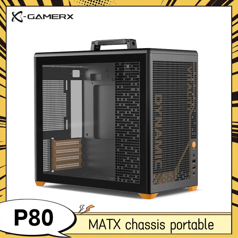Power Train P80 PC case ITX MATX Transparent Side 240 Water-cooled TYPE-C Desktop Folding Handle Portable Computer Case Black