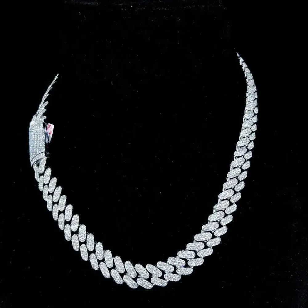 

Кубинская цепочка из стерлингового серебра 925 пробы Iced Out Vvs с муассанитом и бриллиантами, цепочка в стиле хип-хоп, рэпер, ожерелье