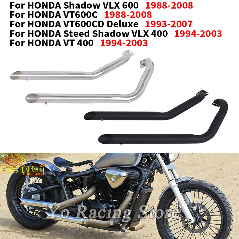 For HONDA Shadow VLX 600 VT600C 1988 - 2008 VT600CD Deluxe Steed Shadow VLX 400 VT 400 Motorcycle Duals Exhaust System Muffler