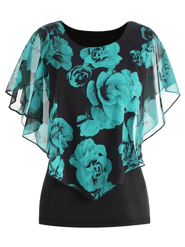 Imagen 2 del producto Camisetas de talla grande con estampado Floral para mujer, camisetas con mangas, Jersey informal de vacaciones para mujer, blusa, Tops de talla 0XL-6XL