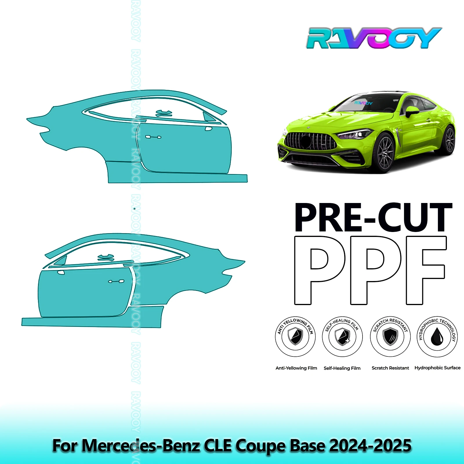 

For Mercedes-Benz CLE Coupe Base 2024-2025 8.5mil Clear Matte Pre-Cut PPF Door & A/B Pillar Kit TPU Paint Protection Film Set
