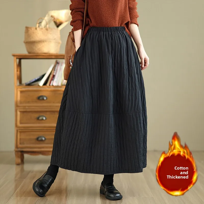 

Одувная юбка с высокой талией, женская мода, новинка 202, осень-зима, универсальная теплая утягивающая юбка-фонарь миди трапециевидной формы