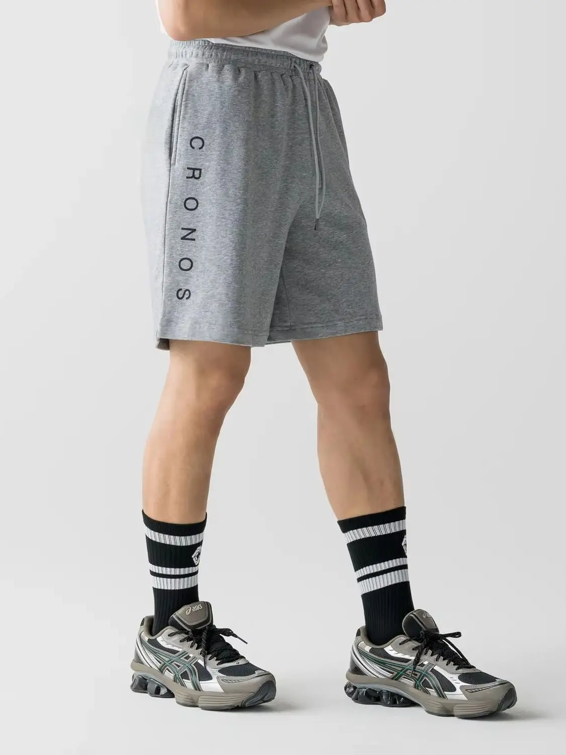 Men Heather Grey Sweat Shorts CRONOS Drawstring Casual Loose Gym Running Short Pants Workout Sports Shorts Japanese Streetwear