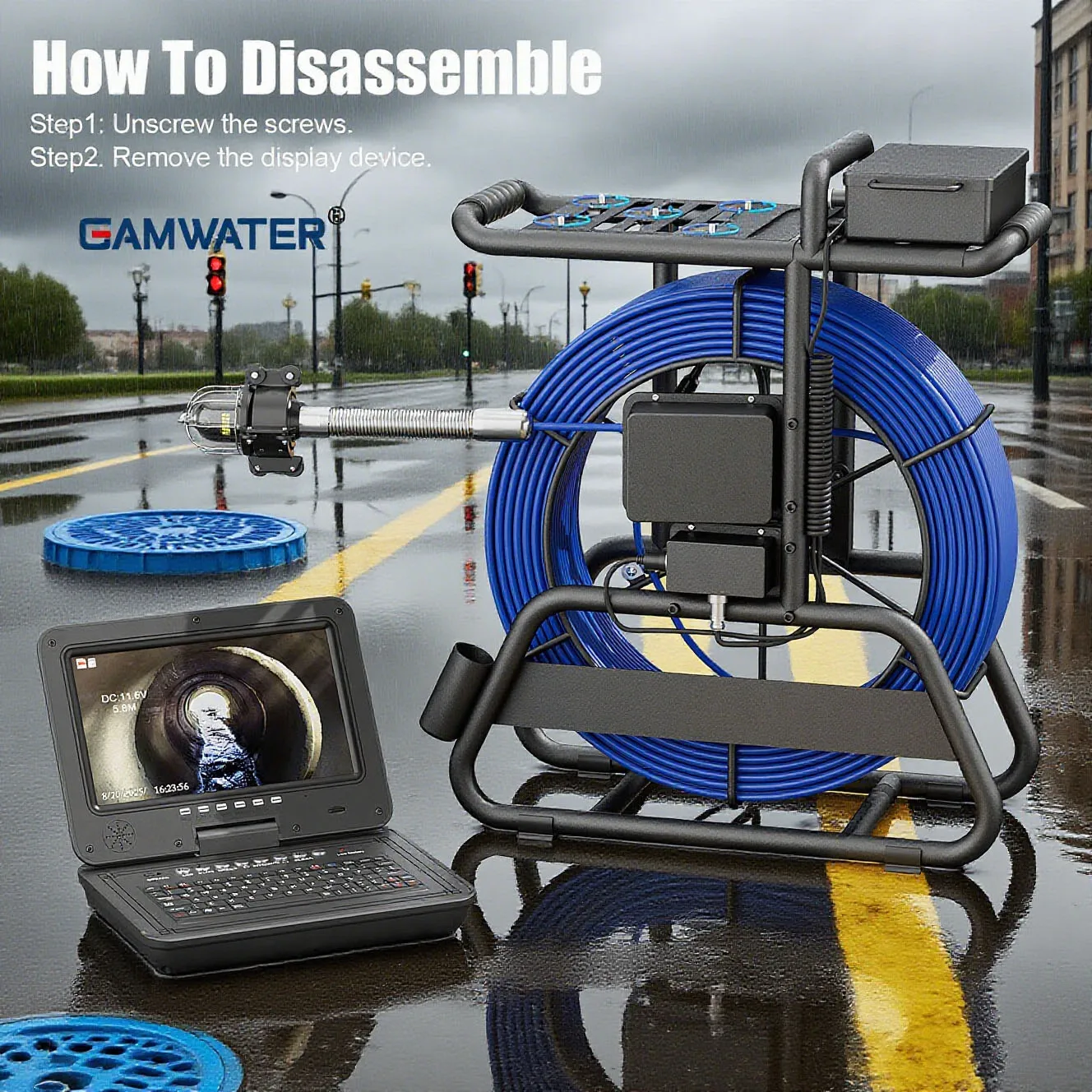 

Professional 10 Inch IPS Sewer Inspection Camera with 7mm Cable 512Hz Locator Integrated Meter Counter and Keyboard Control