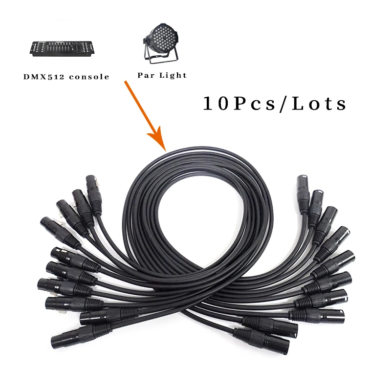 10 stks/partij 1-10Meter Lengte 3 Pin DMX Signaallijn Verbinding 1M 10m Metalen DMX Kabel 3.5ft XLR Voor Podium Licht Audio Moving Head