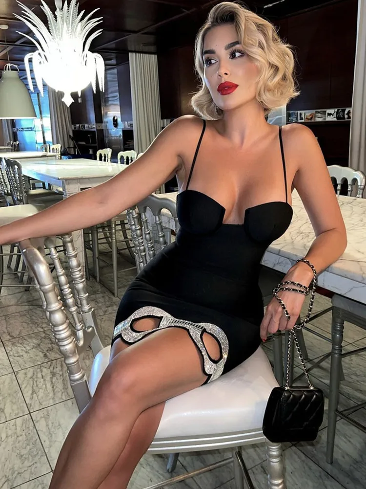 New Women Summer Fashion Sexy Backless Halter Black Mesh Midi Bodycon Bandage Dress Elegant Evening Club Party Dress