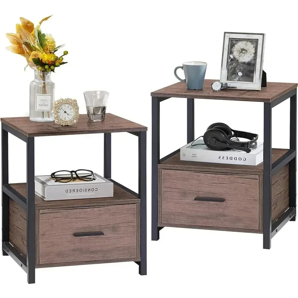 Nightstand Set of 2 Pack Home Furniture With Drawer and Storage Shelf for Bedroom Bedside Table Living Room Freight free