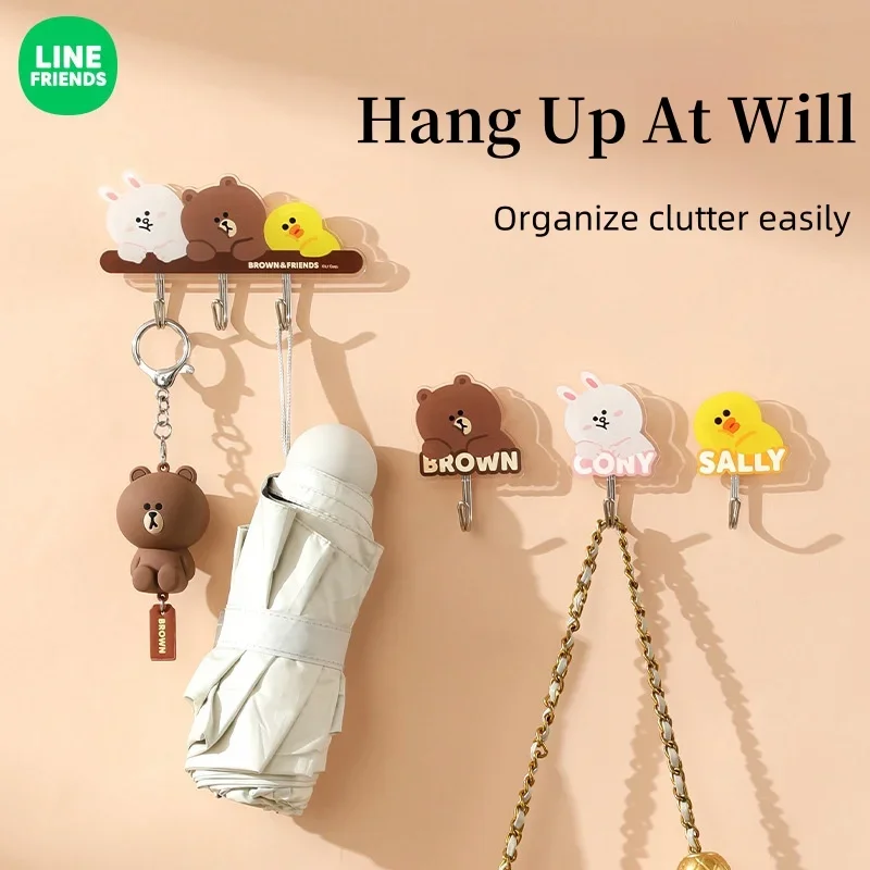 LINE FRIENDS Brown Sally Punch Free Kitchen Hook Girl Anime Kawaii Home Waterproof Bathroom Storage Acrylic Seamless Adhesive