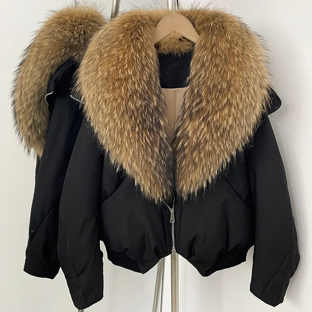 OFTBUY Daunen-Bomberjacke Neue Luxus-Waschbärpelz-Pufferjacke Damen Großer Echter Fuchspelzkragen Daunenjacke für Frauen – Detail 29