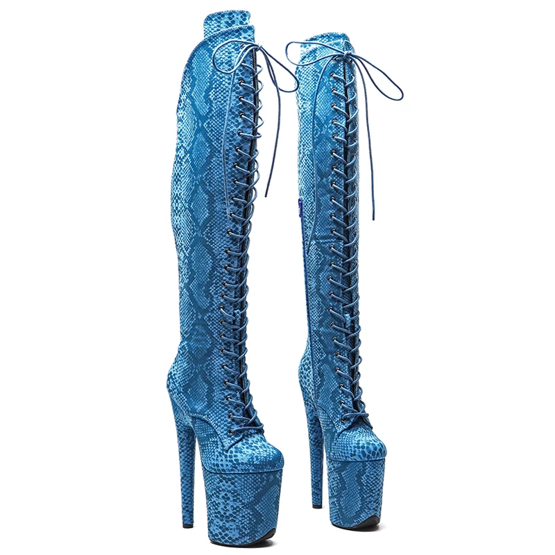 Leecabe  20CM/8inches Snake PU  Upper exy exotic young trend fashion  boots High Heel   platform Pole Dance boot