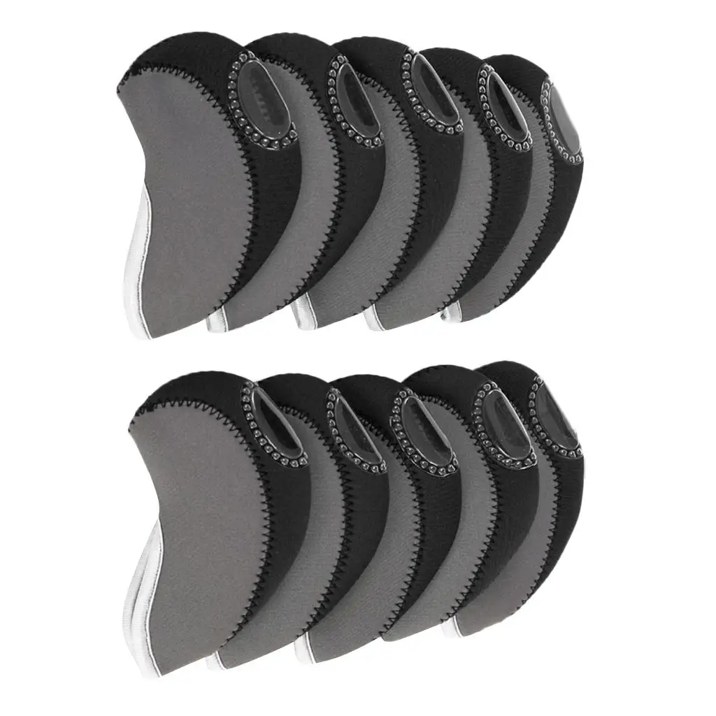 Stylish Black Neoprene Golf Iron Head Covers Club Headcover Set with Window for Outdoor Playing