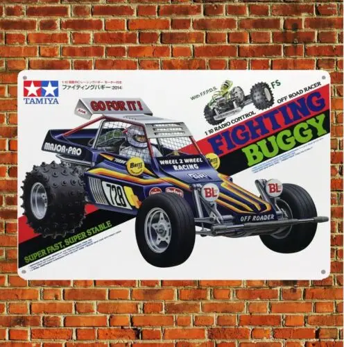 1p,Metal Poster Vintage Rc Car Tin Sign Plaque Tamiya Fighting Buggy Boxart