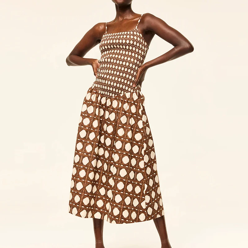 Robe Maxi de vacances Sexy, col carré, dos nu, taille haute, ligne a, Chic, imprimé géométrique, sans manches, col licou, robes longues