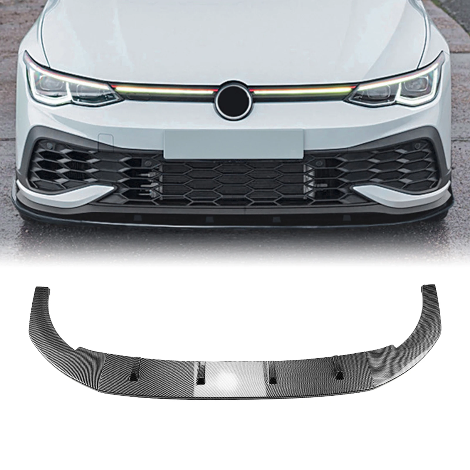 Front Bumper Spoiler Lip For Volkswagen VW Golf MK8 R GTI CS 2022-2025 Carbon Fiber Look/Gloss Black Lower Splitter Blade Kit