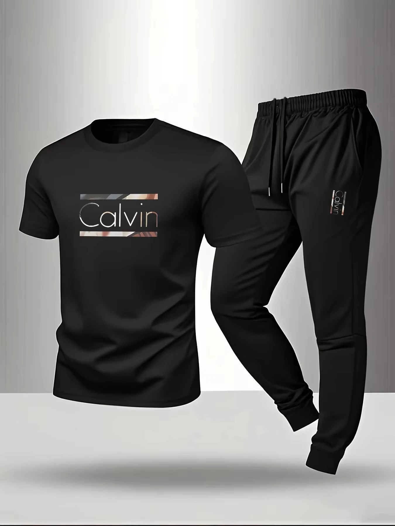 

Men's summer outdoor sports outfit Printed design short-sleeved long pants essential choice for breathable outdoor activities