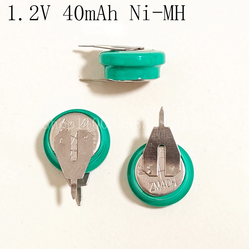 10PCS/LOT 1.2V 40mAh Ni-MH  With Pins Button Cell Ni MH Batteries Rechargeable Battery
