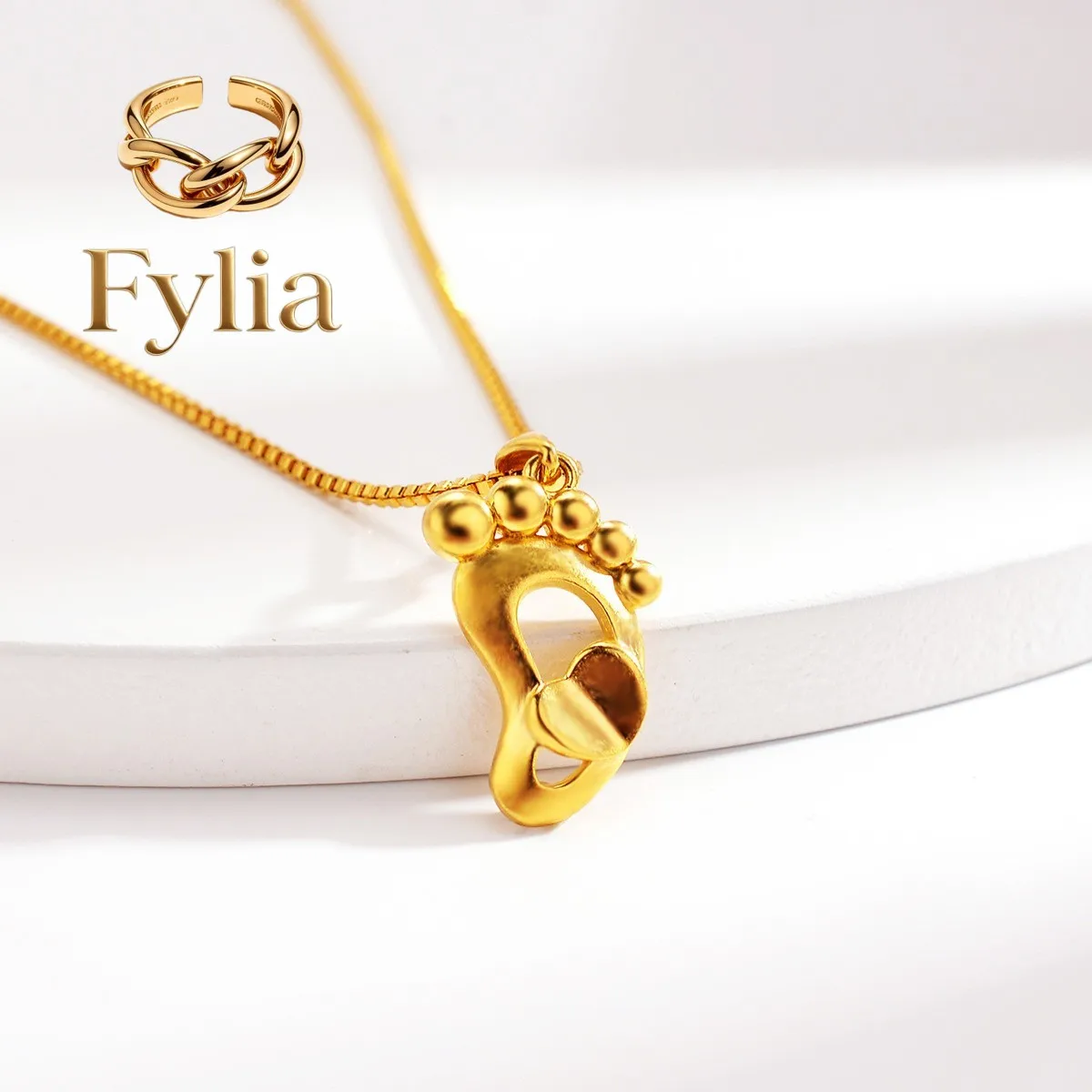 Fylia Jewelry   AU999 Gold Jewelry Womens Necklace Japanese and Korean Fashion Creative Foot Pendant 24K Pure Gold Short Clavicl
