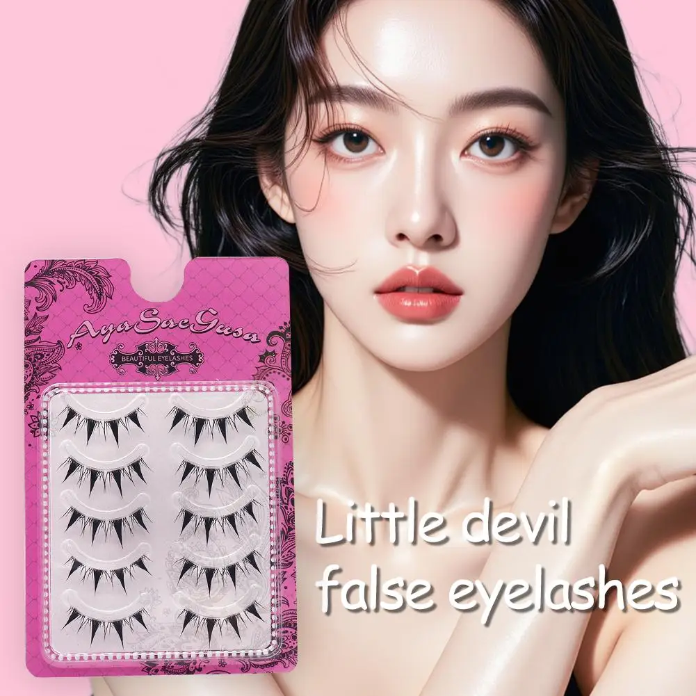 Ciglia finte visone finto Confezione da 5 paia Ciglia drammatiche spesse Manga Anime Cosplay giapponese Ciglia appuntite bagnate Cosmetici da donna