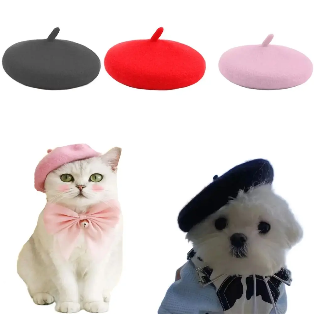 Pets Cat Dog Beret Hat Headwear Bandana Puppy Winter Warm Cap Mini Berets Painter Hat Decorative Warm Headgear Party Photo Props